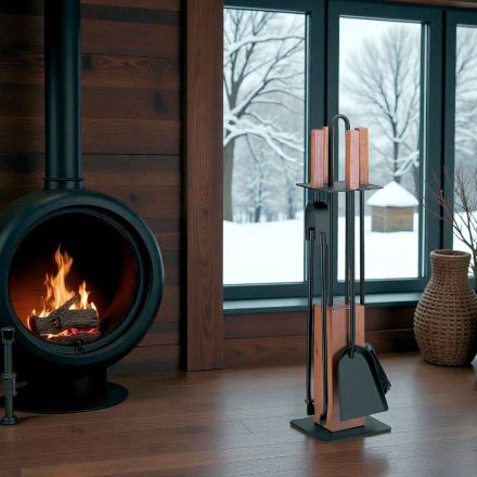 Værktøjsholder med 4 tilbehør, håndtag og træstruktur lavet i Italien - Koi Viadurini