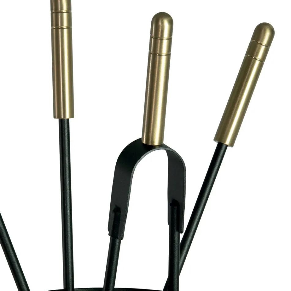 Værktøjsholder med 4 pejseværktøjer lavet i Italien - Fakir Viadurini