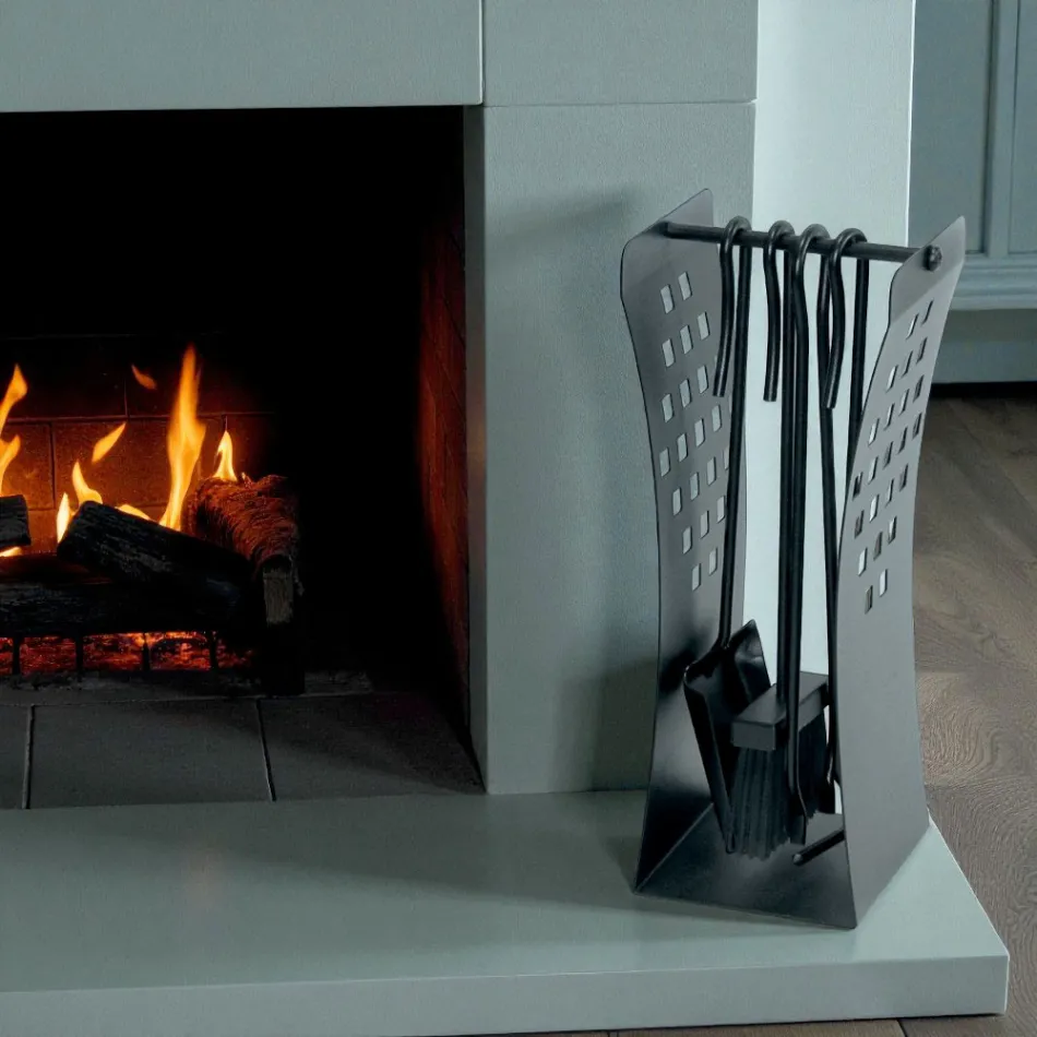 Værktøjsholder med moderne linjer i metal og 4 værktøjer fremstillet i Italien - Maiko Viadurini