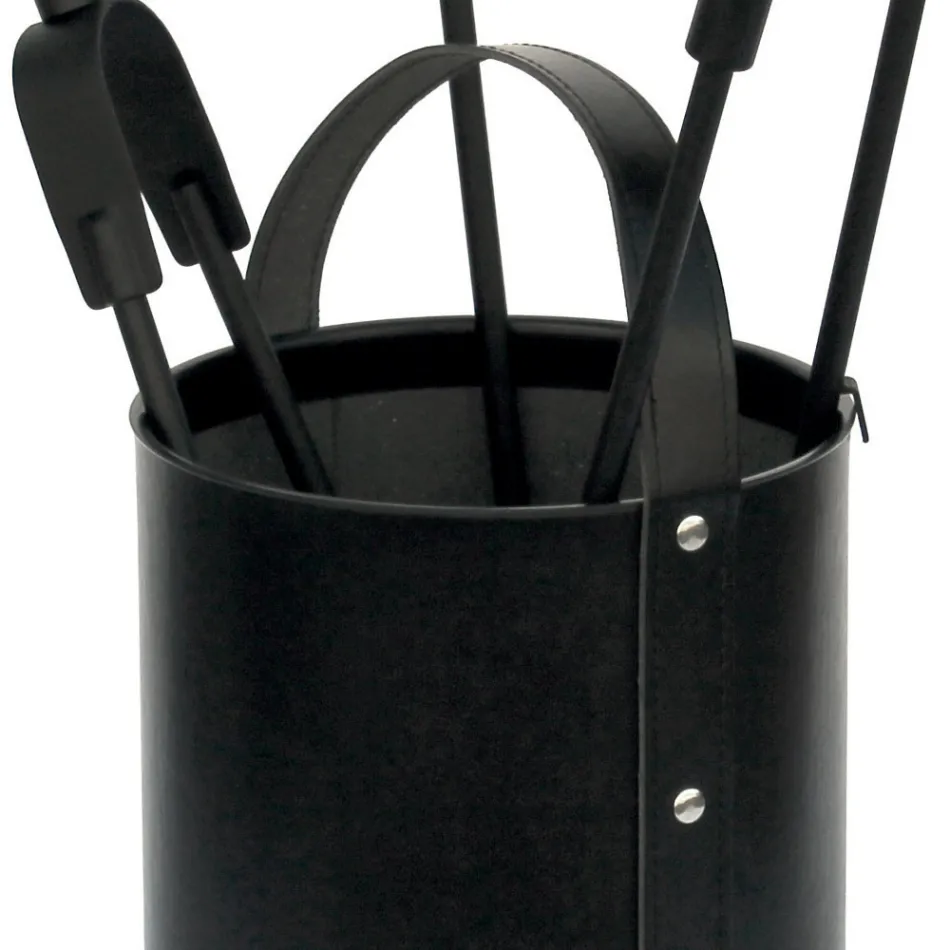 Rund værktøjsholder i kunstlæder med håndtag og 4 tilbehør Made in Italy - Pigeon Viadurini