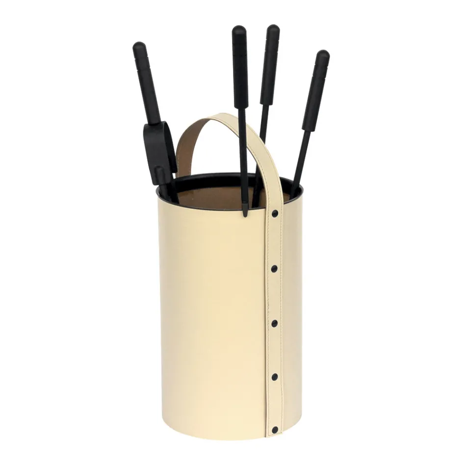 Rund værktøjsholder i kunstlæder med håndtag og 4 tilbehør Made in Italy - Pigeon Viadurini