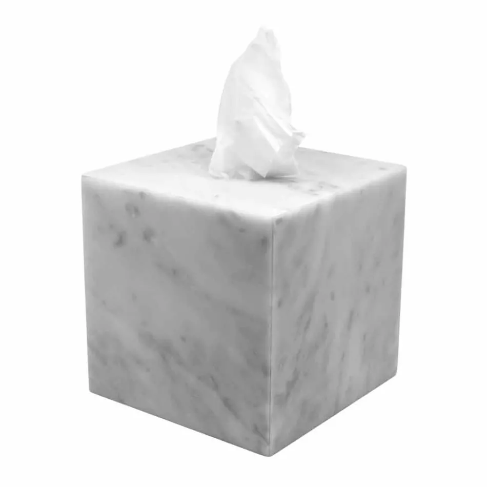 Moderne lommetørklædeholder i hvid Carrara-marmor fremstillet i Italien - Rafa Viadurini