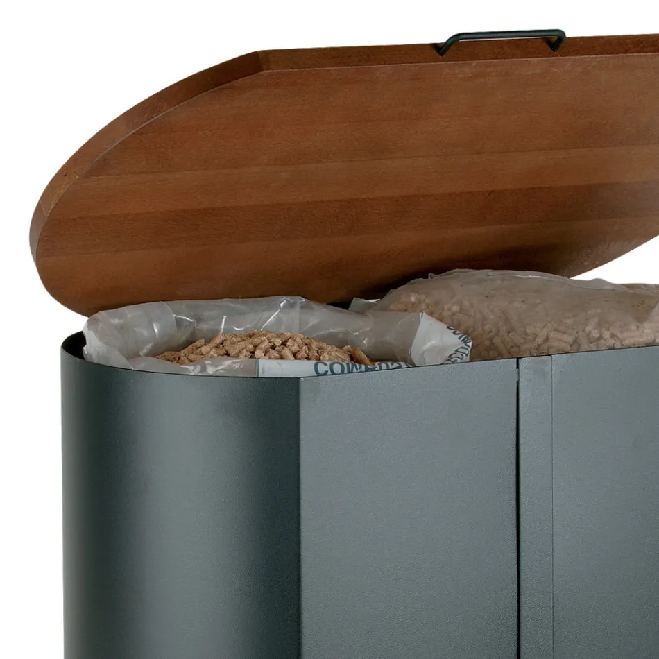 Oval pilleholder i sort metal og trælåg Fremstillet i Italien - Bisonte Viadurini