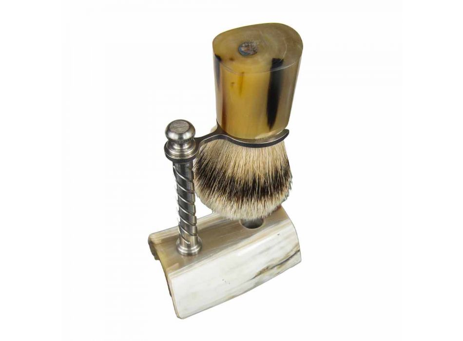 Holder til barberbørste i oxhorn og stål fremstillet i Italien - Diplo Viadurini