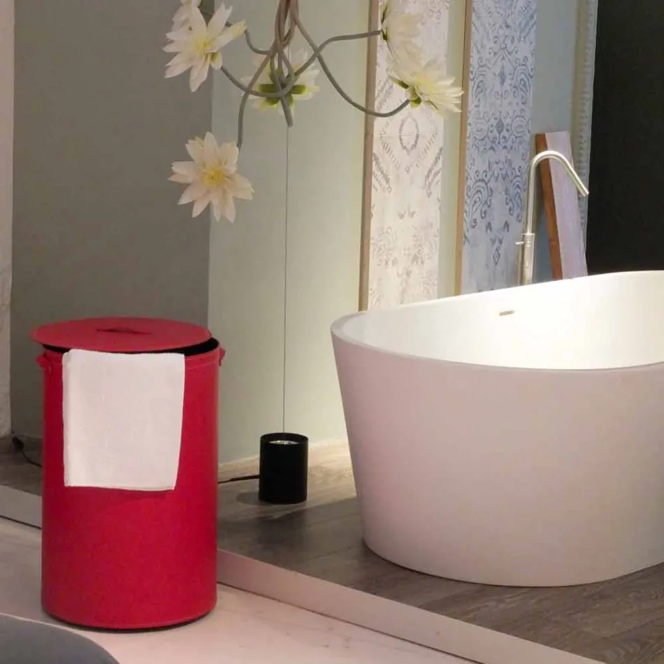 Cylindrisk vasketøjskurv i regenereret håndlavet læder Roby Viadurini