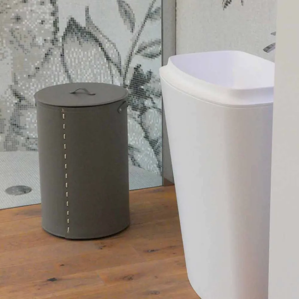 Cylindrisk vasketøjskurv i regenereret håndlavet læder Roby Viadurini