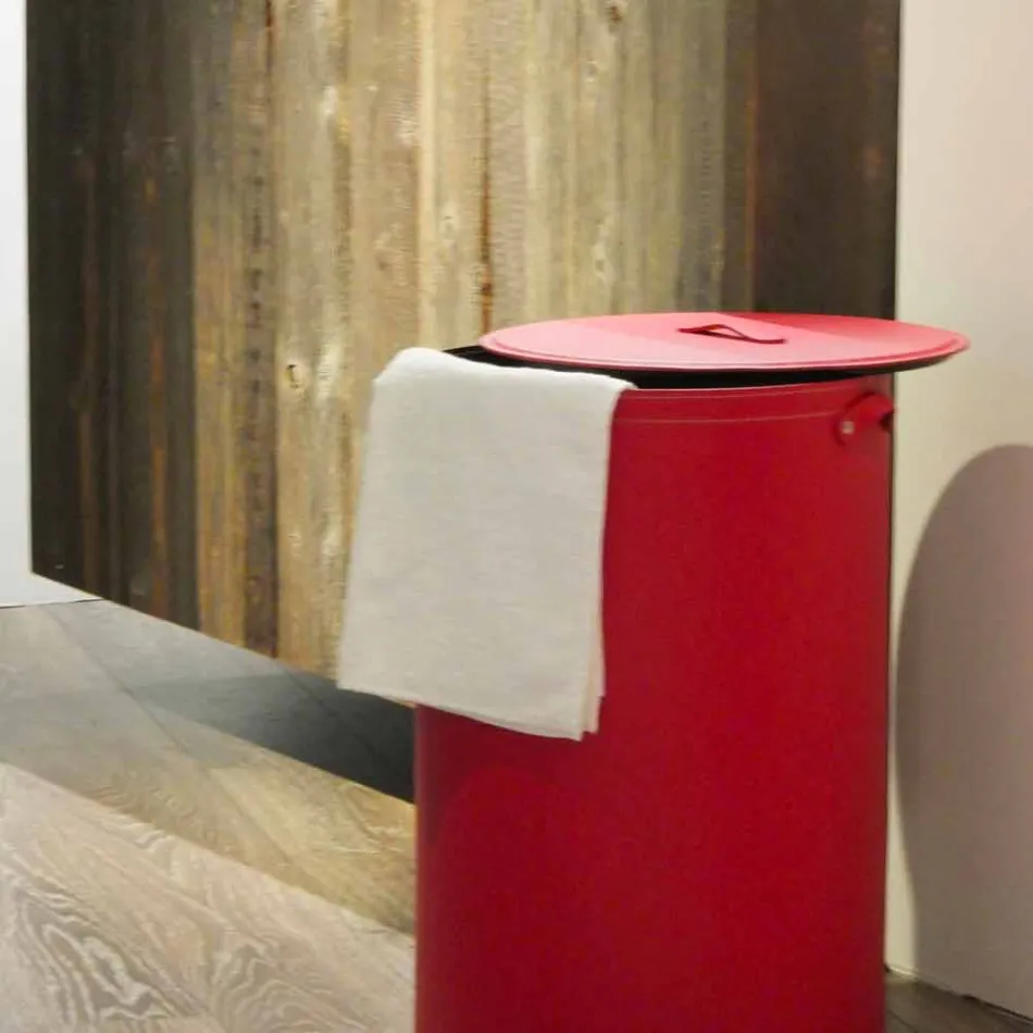 Cylindrisk vasketøjskurv i regenereret håndlavet læder Roby Viadurini