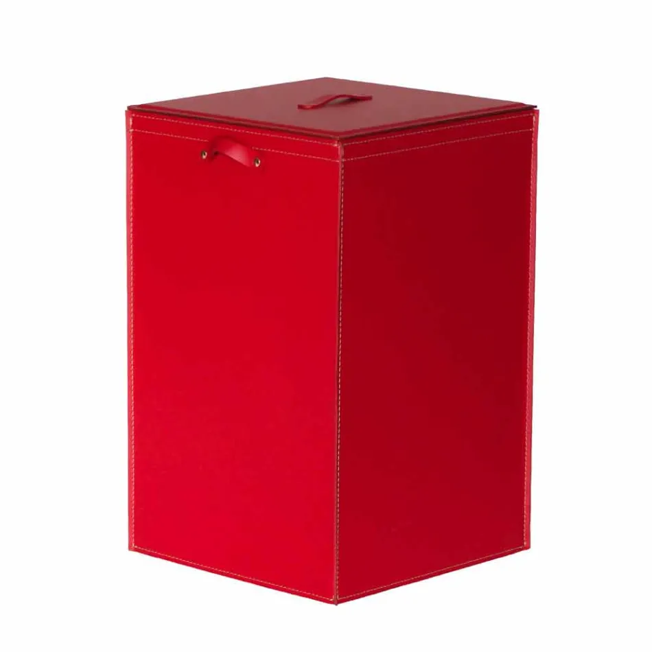 Vasketøjskurv på en kvadratisk base Læder David, lavet i Italien Viadurini