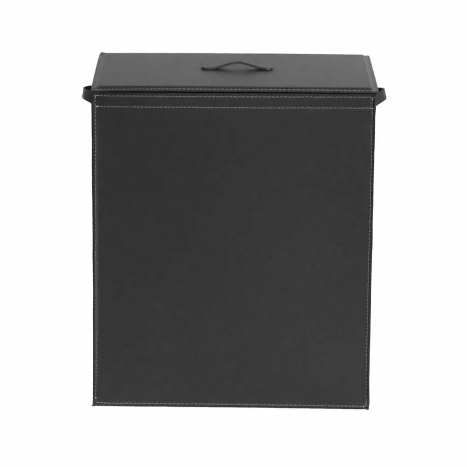 Vasketøjskurv i læder med en rektangulær base design Peter Viadurini