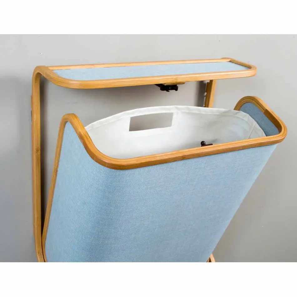 Vægmonteret moderne vaskekurv i Valenza Navy og bambusstof Viadurini