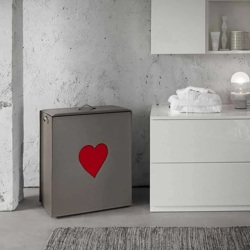 Moderne lædervaske kurv lavet i Italien Adele, hjerteindsats Viadurini