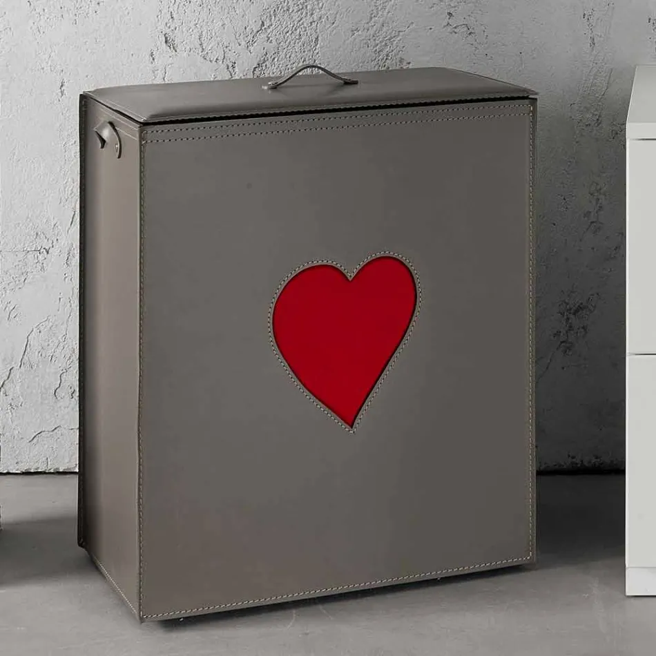 Moderne lædervaske kurv lavet i Italien Adele, hjerteindsats Viadurini