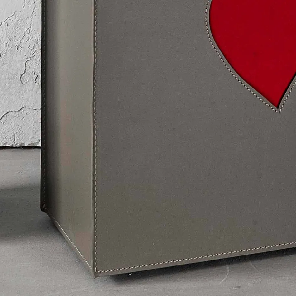 Moderne lædervaske kurv lavet i Italien Adele, hjerteindsats Viadurini