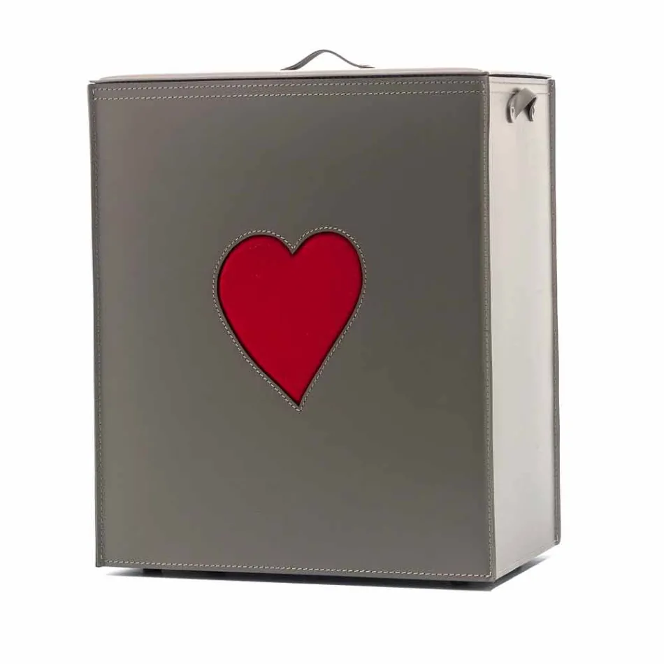 Moderne lædervaske kurv lavet i Italien Adele, hjerteindsats Viadurini