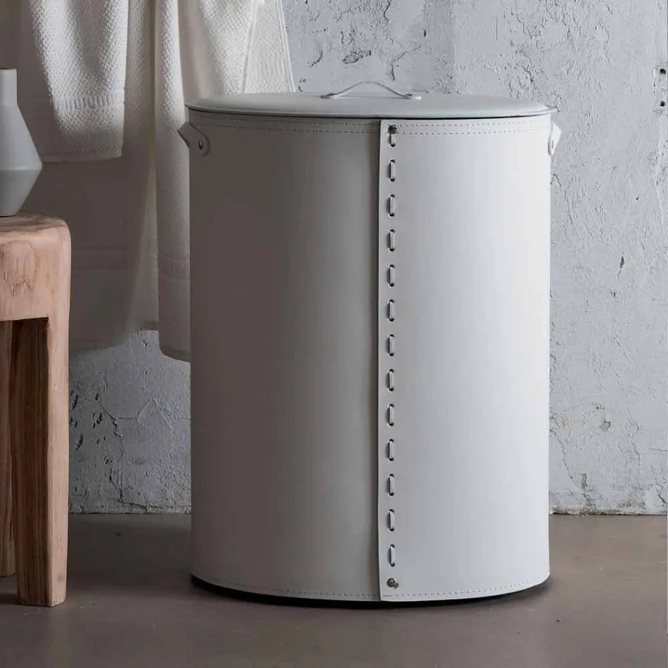 Oval vasketøjskurv i Riky regenereret læder lavet i Italien Viadurini