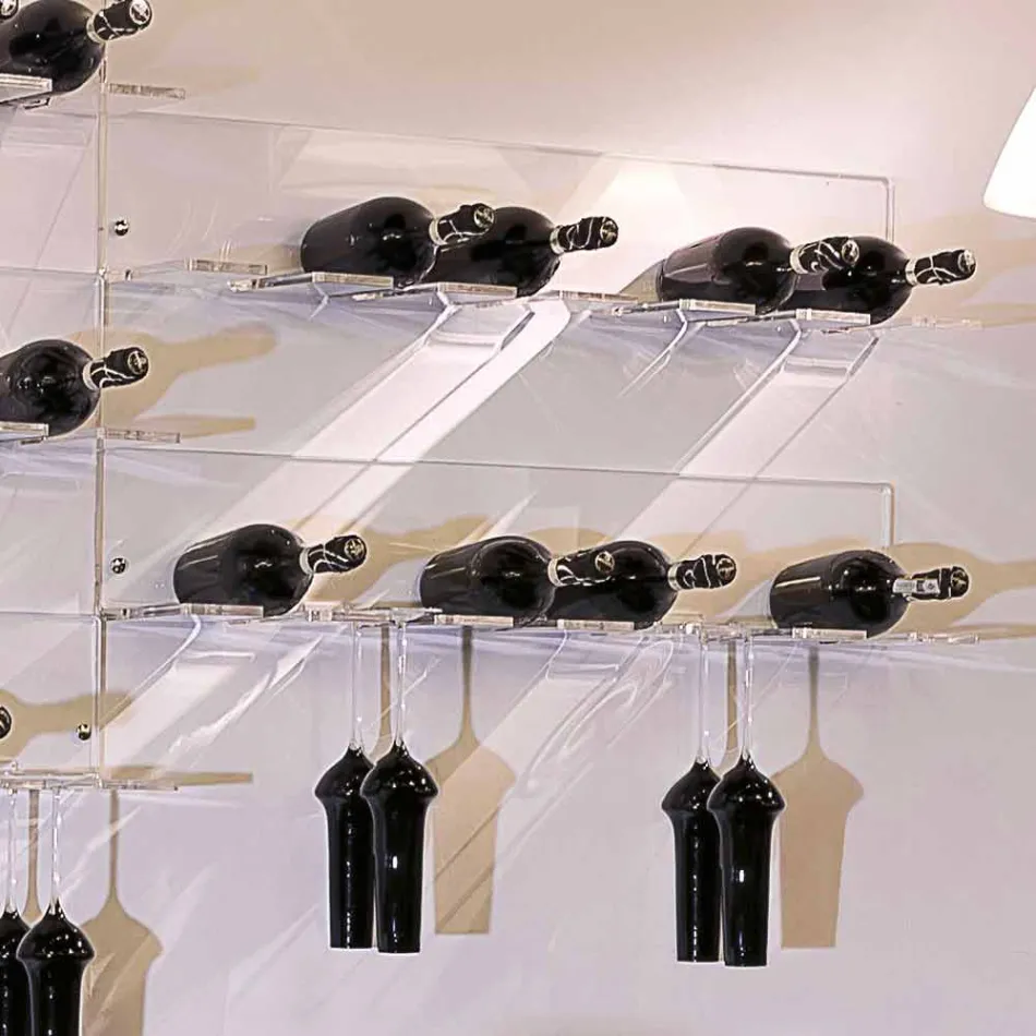 Vægflaskeholder til 6 flasker i plexiglas Fremstillet i Italien - Canberra Viadurini