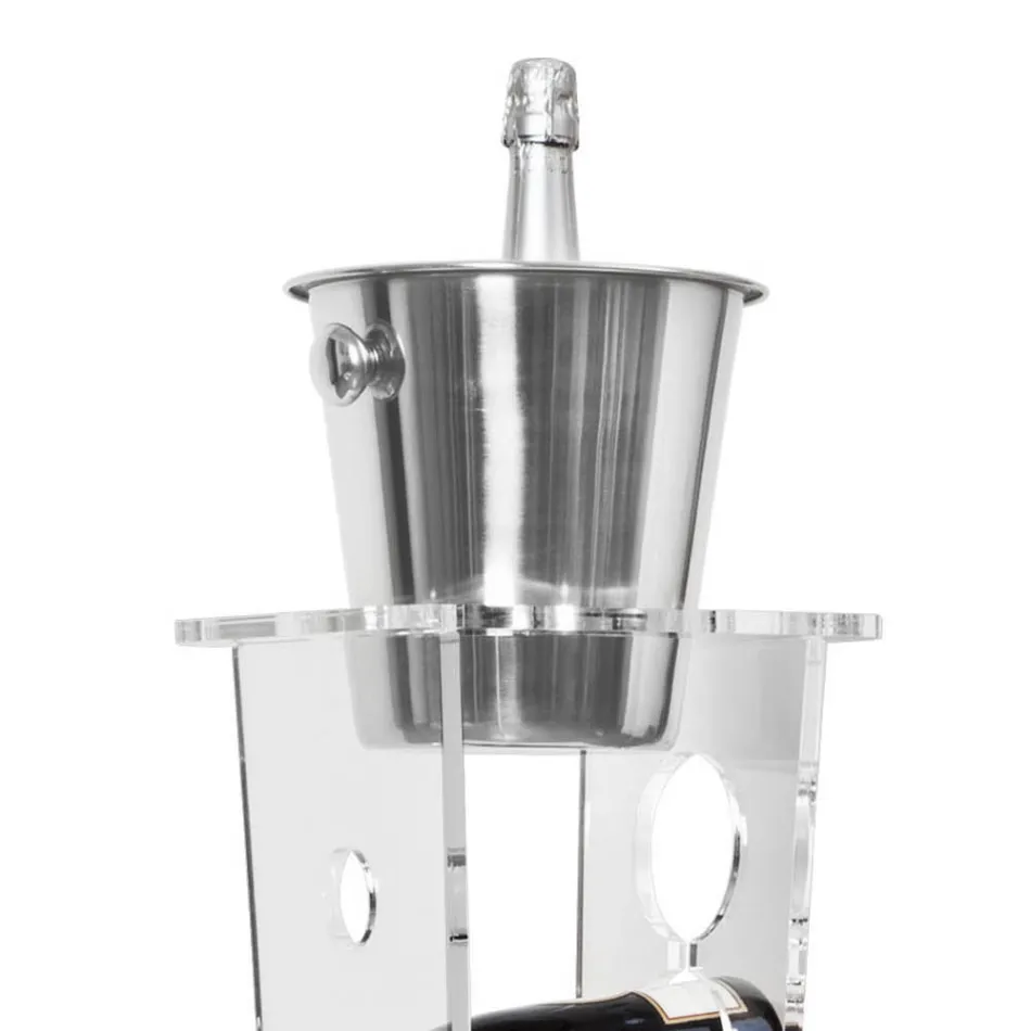 Søjleflaskeholder og isspand i gennemsigtig akryl - Ciampino Viadurini