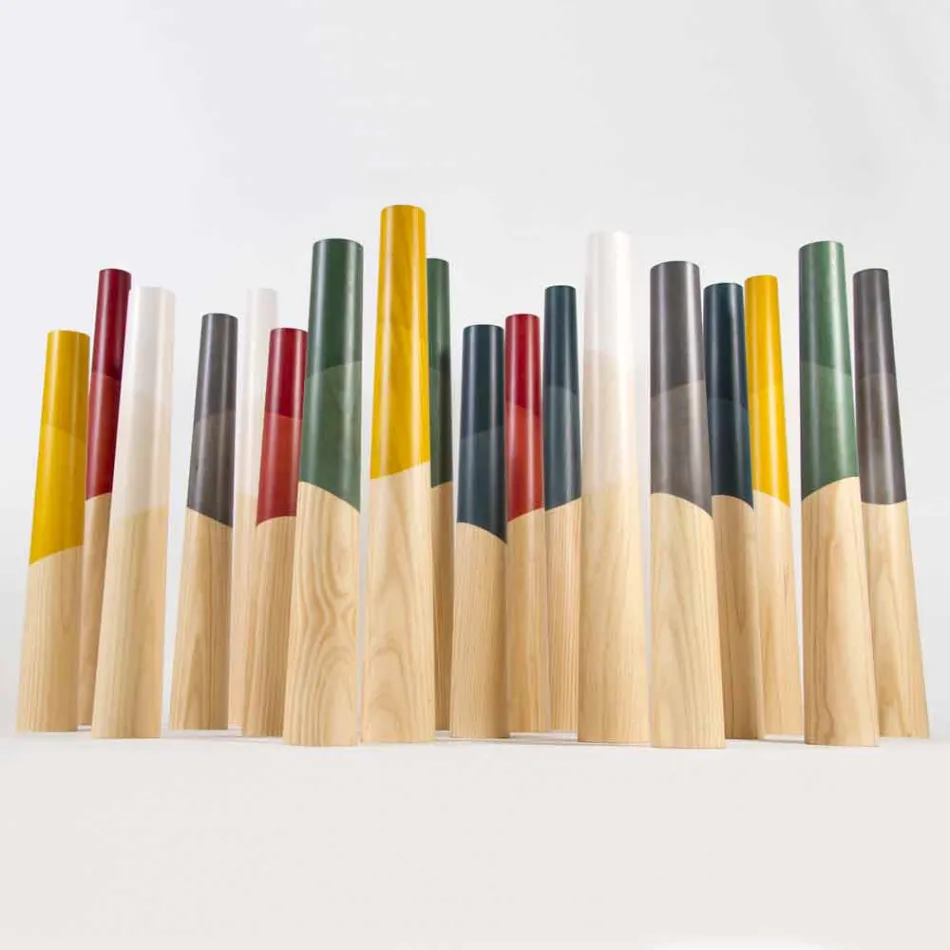 Moderne lysestage i massivt fyrretræ med farvede detaljer - Candor Viadurini