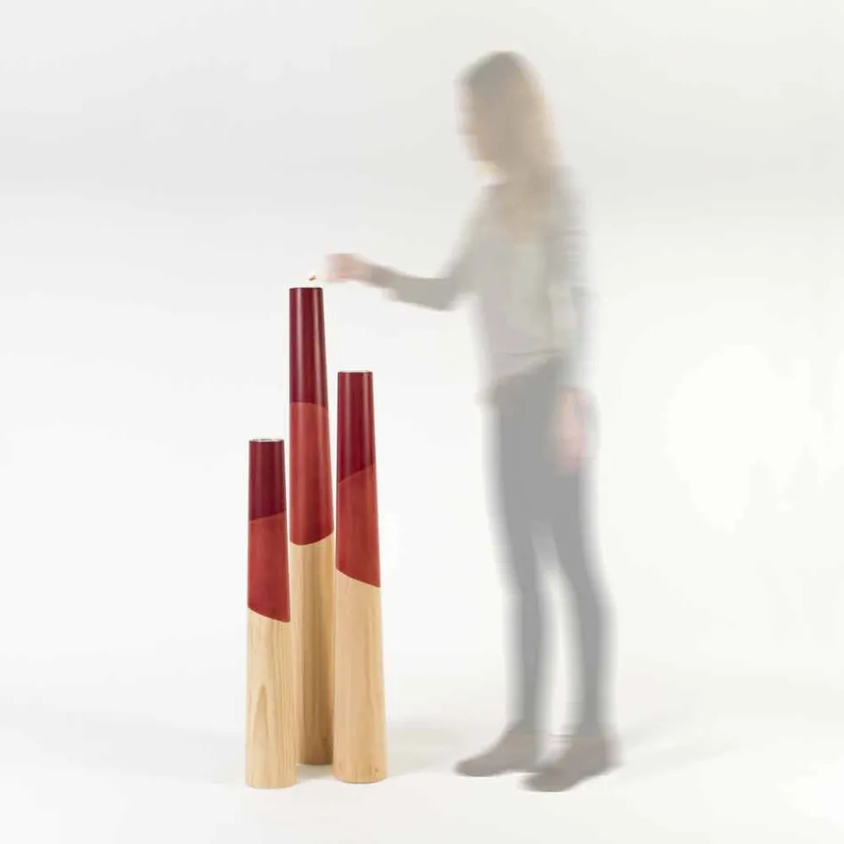 Moderne lysestage i massivt fyrretræ med farvede detaljer - Candor Viadurini