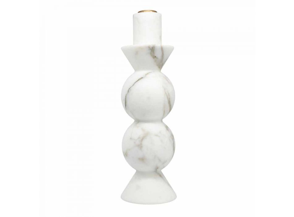 Høj lysestage i hvid Carrara marmor og messing fremstillet i Italien - Oley Viadurini