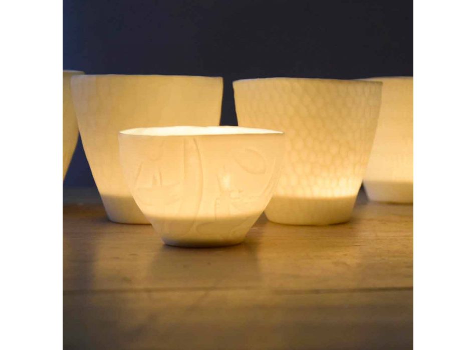 Design lysestage i dekoreret hvid porcelæn 3 stykker - Arcireale Viadurini