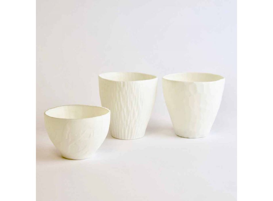 Design lysestage i dekoreret hvid porcelæn 3 stykker - Arcireale Viadurini