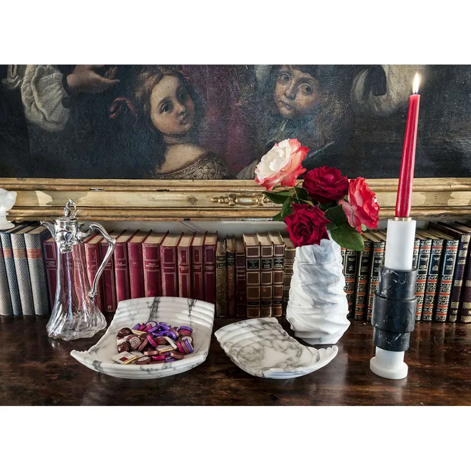 Lysestage i Carrara Marble, Marquinia Marble and Messing Made in Italy - Blaze Viadurini