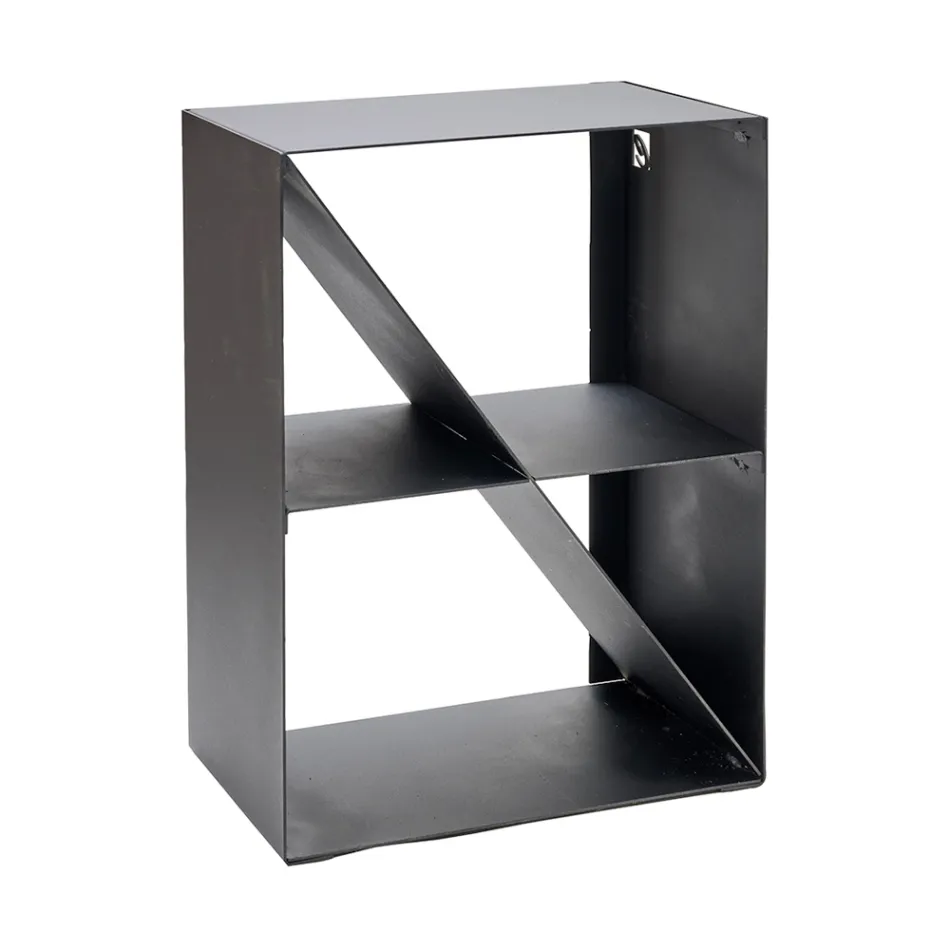 Brændeholder med skrå stang i sortmalet stål Made in Italy - Fiamme Viadurini