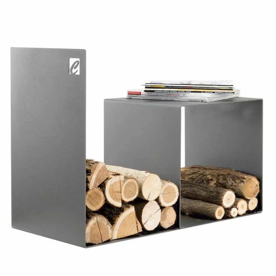 Indendørs træholder i farvet stål med sofabord fremstillet i Italien - Cecio Viadurini