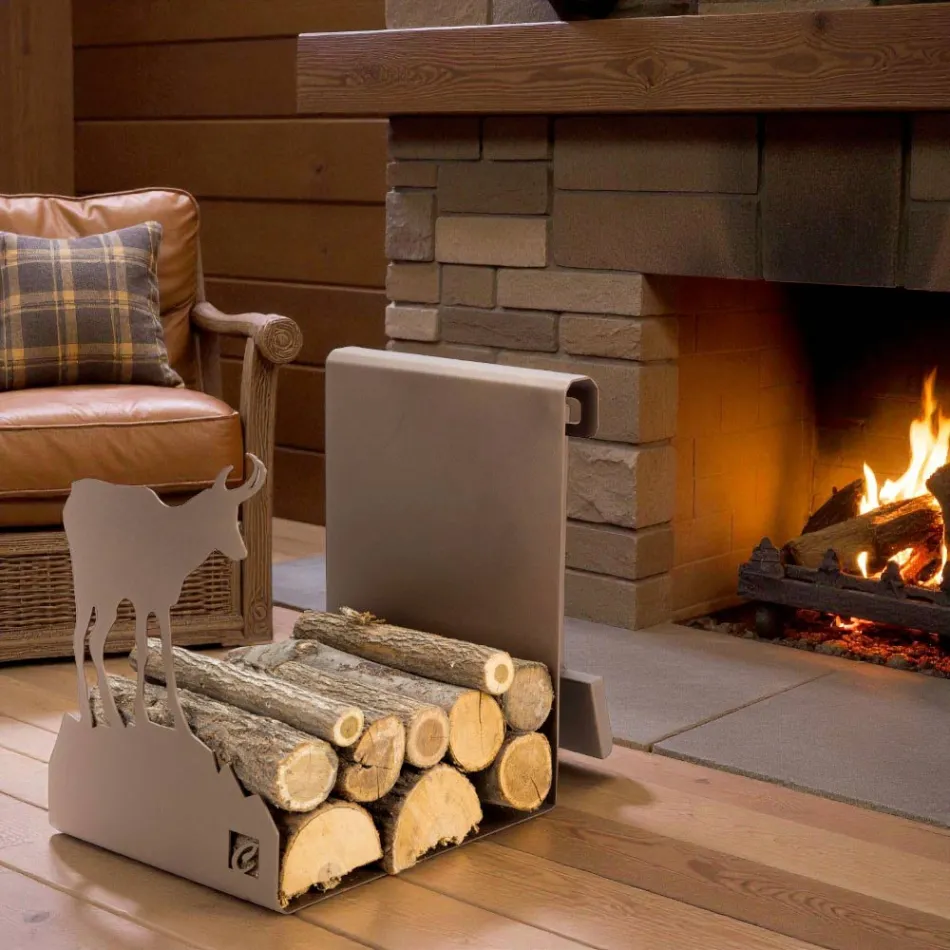 Indendørs brændeholder i brunt stål fremstillet i Italien med værktøjer - Volturno Viadurini