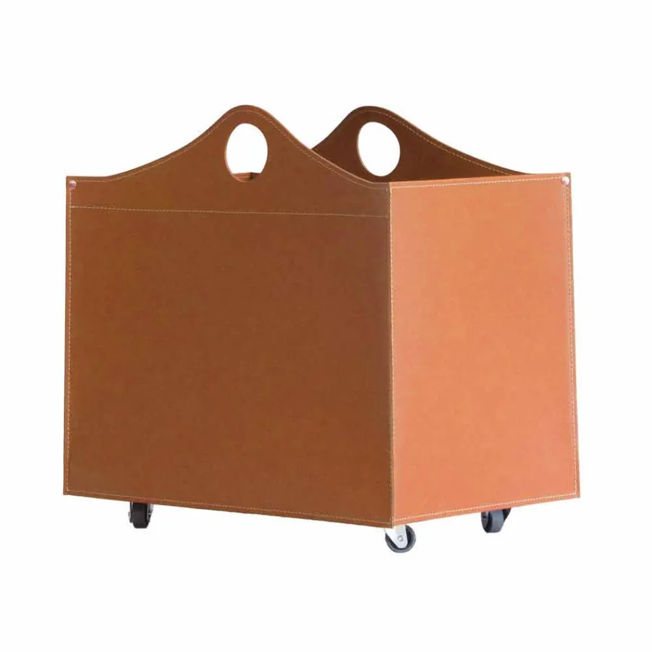 Portalegna bundet læder med WoodBag hjul lavet i Italien Viadurini