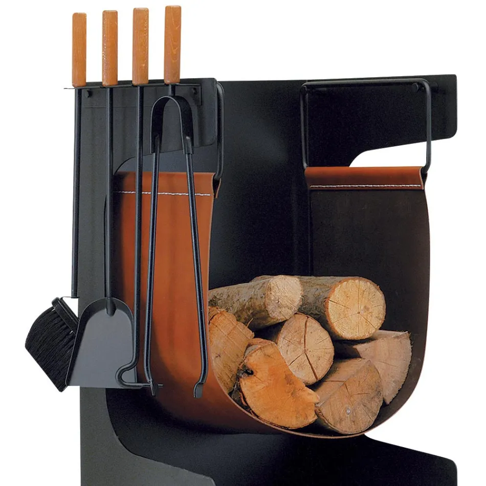 Træholder i øko-læder og metal med 4 tilbehør Made in Italy - Camel Viadurini