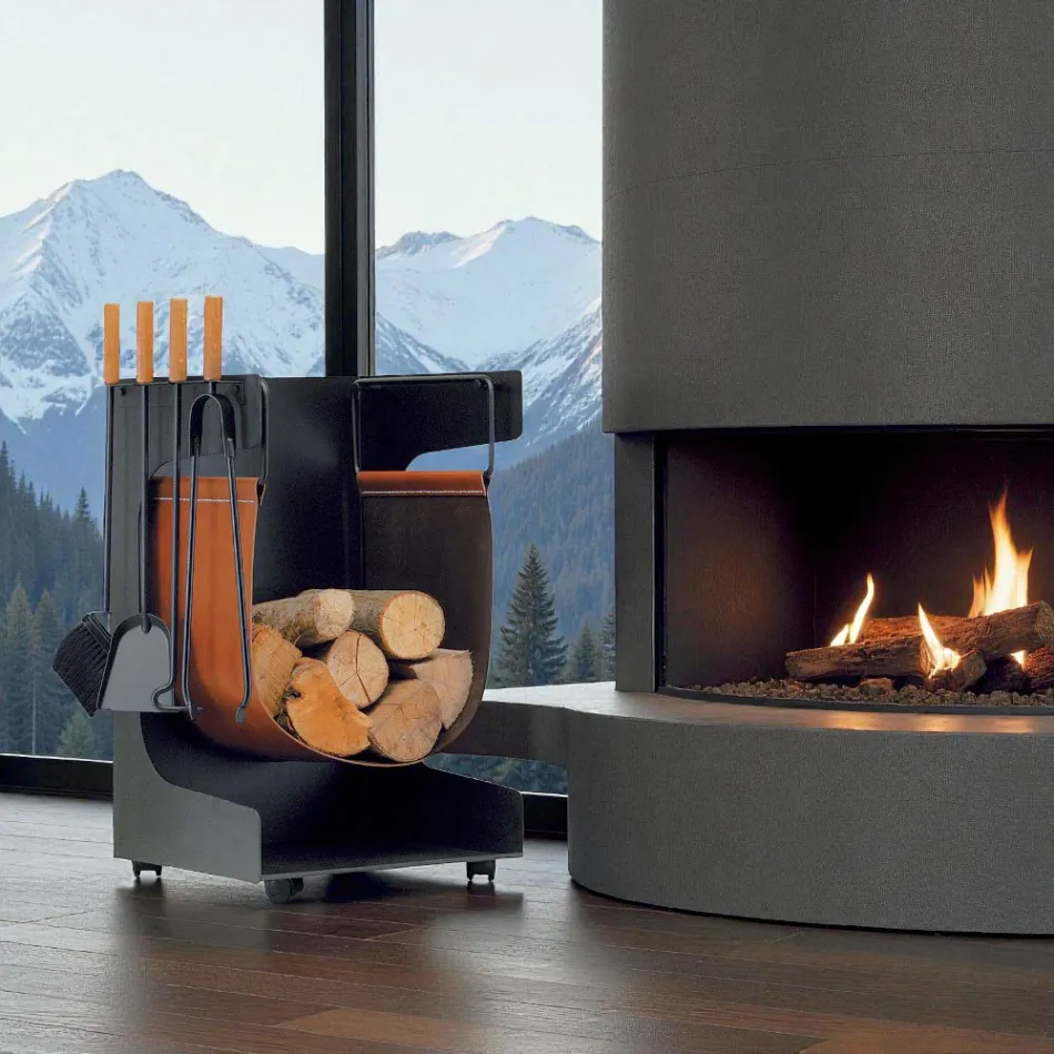 Træholder i øko-læder og metal med 4 tilbehør Made in Italy - Camel Viadurini