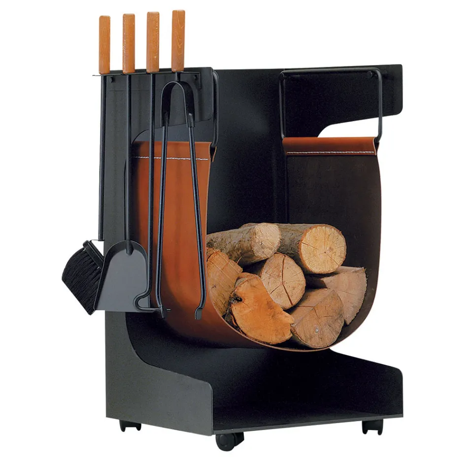 Træholder i øko-læder og metal med 4 tilbehør Made in Italy - Camel Viadurini