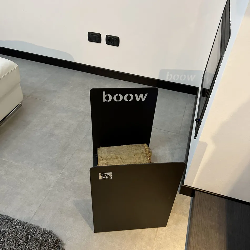 Moderne træholder i sort stål minimalt design med gravering - Altano Viadurini