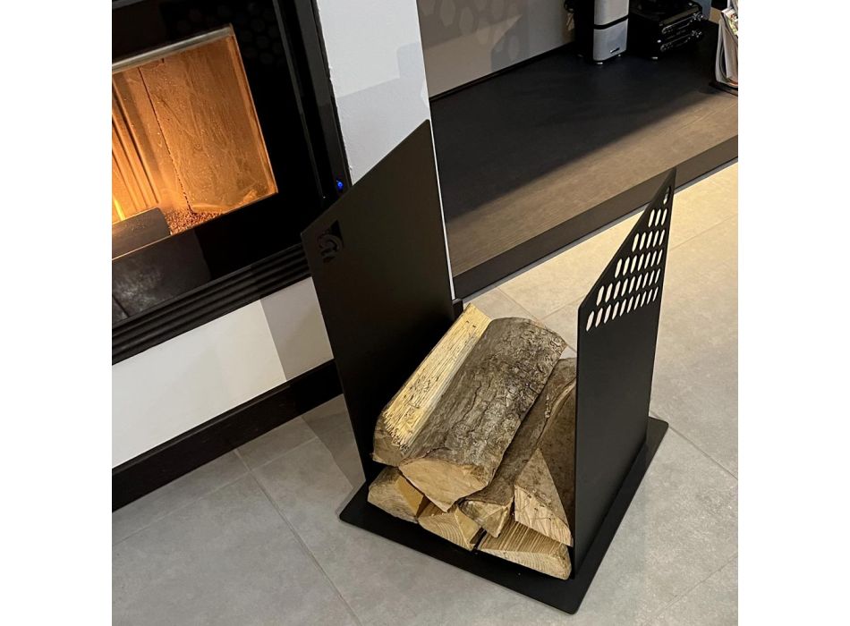 Moderne brændeholder i sort stål til indendørs design - Scirocco Viadurini