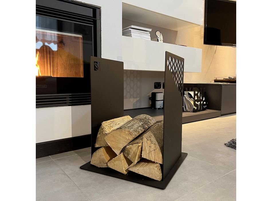 Moderne brændeholder i sort stål til indendørs design - Scirocco Viadurini