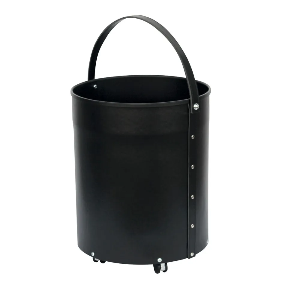 Rund bjælkeholder i øko-læder med hjul Made in Italy - Kamæleon Viadurini