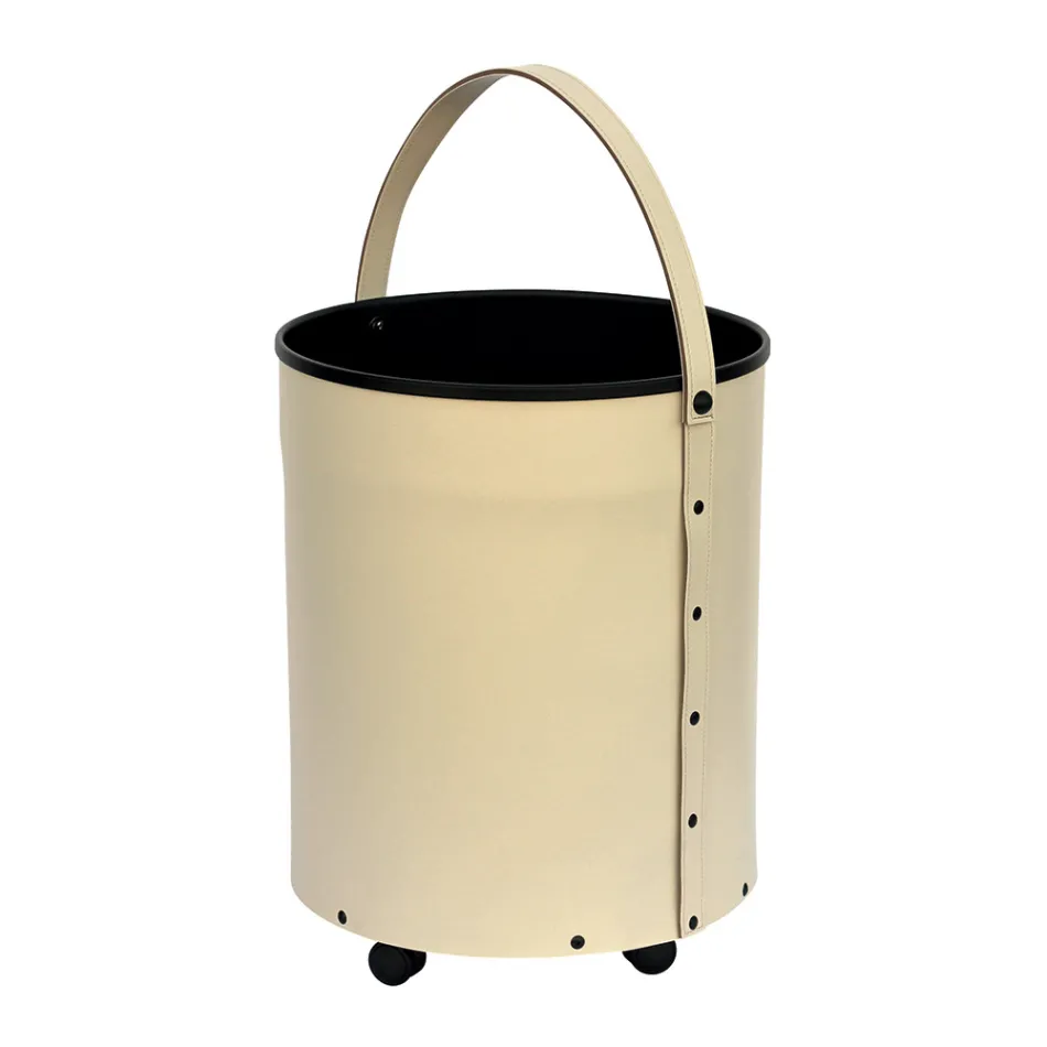 Rund bjælkeholder i øko-læder med hjul Made in Italy - Kamæleon Viadurini