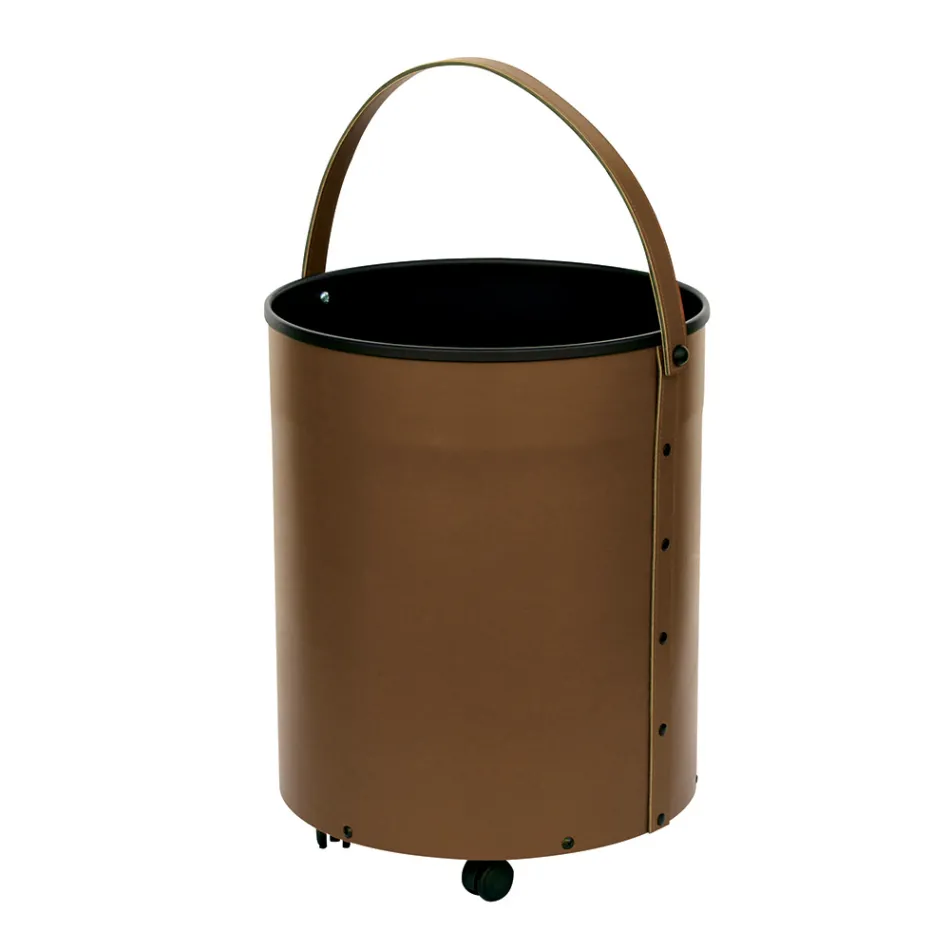 Rund bjælkeholder i øko-læder med hjul Made in Italy - Kamæleon Viadurini