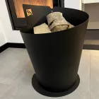 Rund træholder til indendørs i sort stål italiensk moderne design - Favonio Viadurini