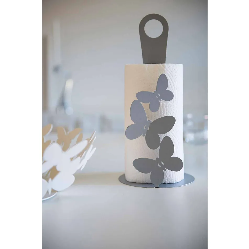 Moderne køkkenrulleholder i hvidt, beige eller elfenben jern fremstillet i Italien - Leiden Viadurini