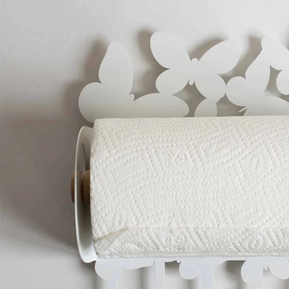 Vægrulleholder i hvidt eller beige jern fremstillet i Italien - Leiden Viadurini