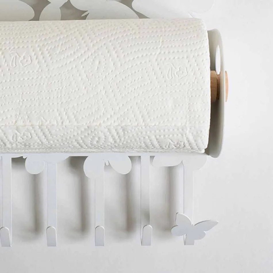 Vægrulleholder i hvidt eller beige jern fremstillet i Italien - Leiden Viadurini