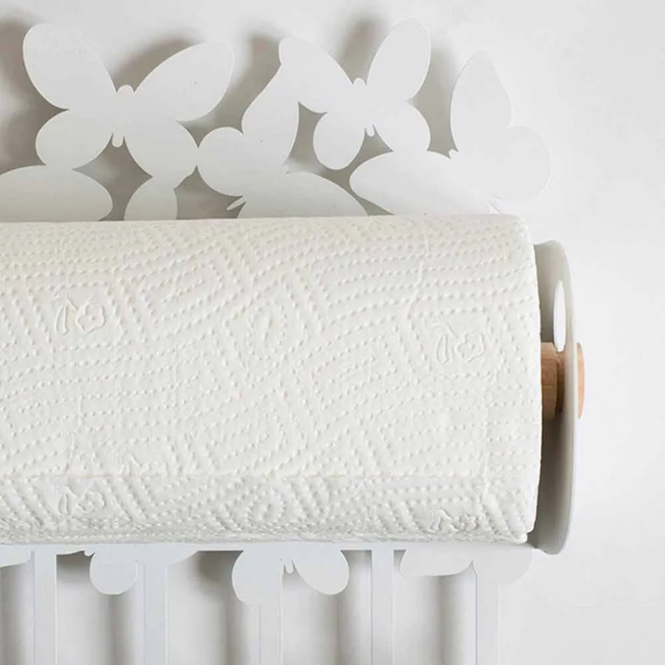 Vægrulleholder i hvidt eller beige jern fremstillet i Italien - Leiden Viadurini