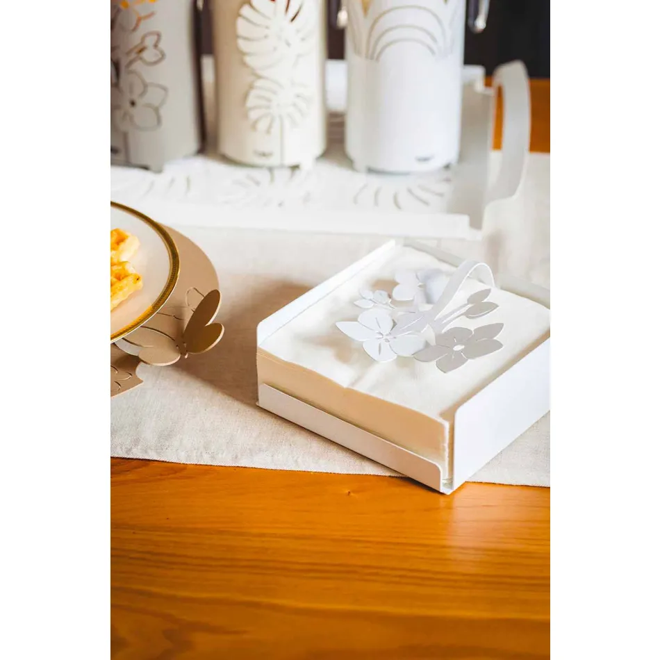 Moderne lavblomster serviettholder i jernblå, hvid eller mudder - Marken Viadurini