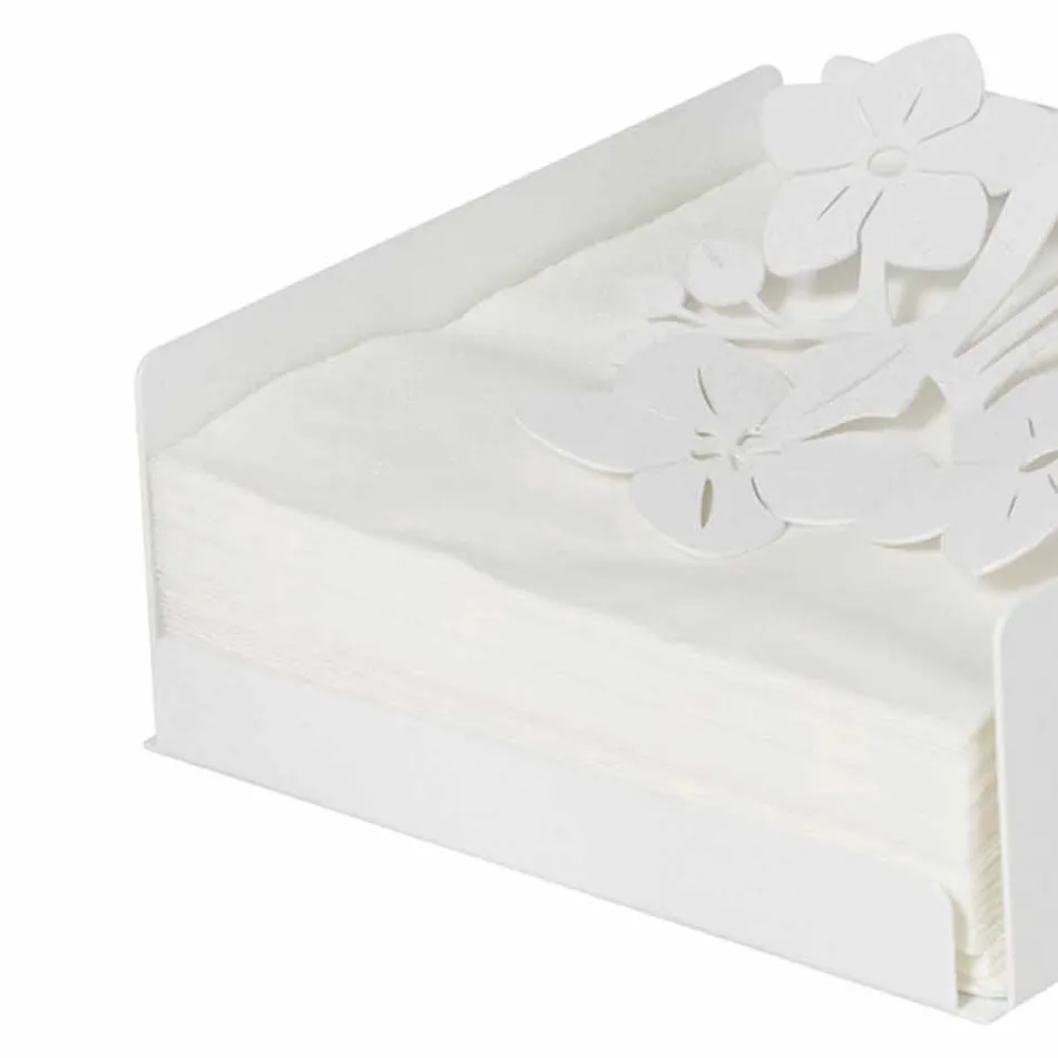 Moderne lavblomster serviettholder i jernblå, hvid eller mudder - Marken Viadurini