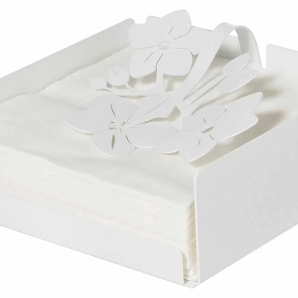 Moderne lavblomster serviettholder i jernblå, hvid eller mudder - Marken Viadurini