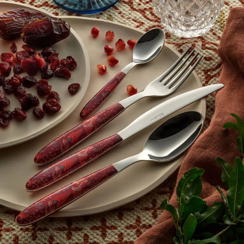 Stål og Plast Bestik Farvet Arabesque Decor 24 Stk - Alessandra Viadurini