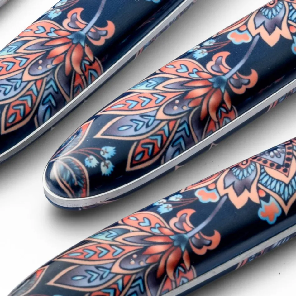 Stål og Plast Bestik Farvet Dekoration med Tiger 24 Stk - Alessandra Viadurini